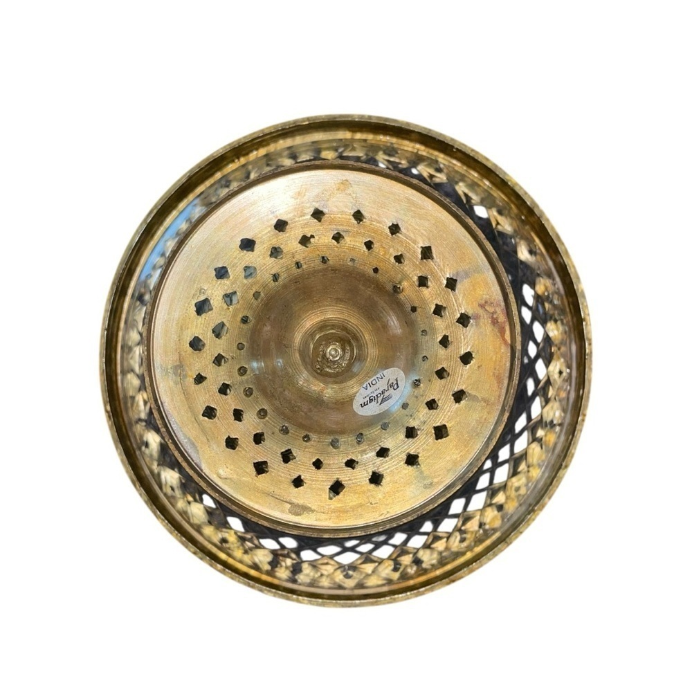 Vintage Brass & Cut Glass Pedestal Compote Bowl by Paradigm, India – 5.5” Tall - Picture 5 of 15
